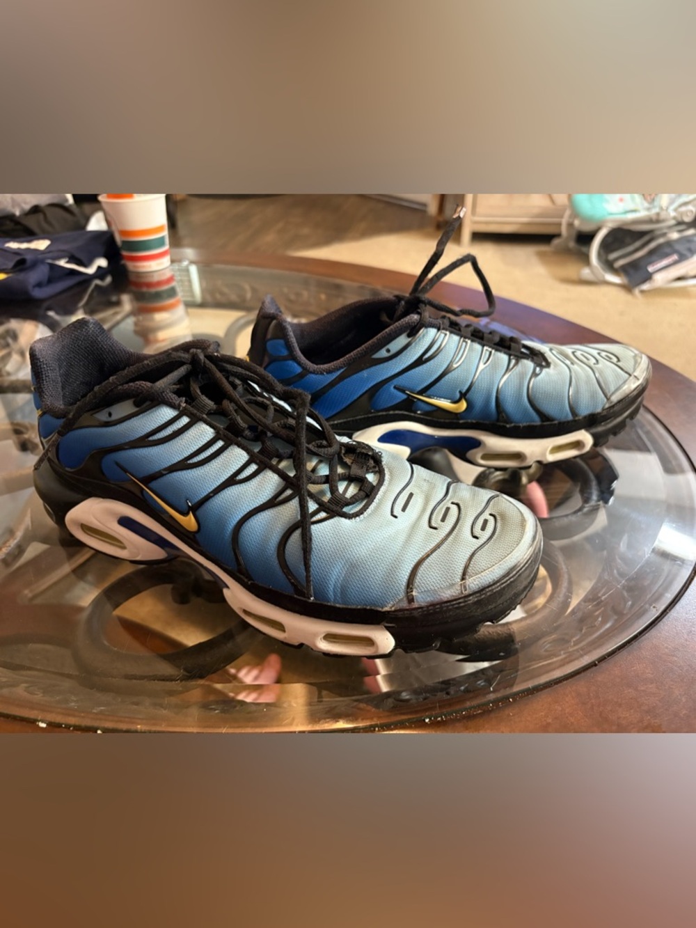 Size 13 Nike Blue & Black Sneakers with Gold Swoosh